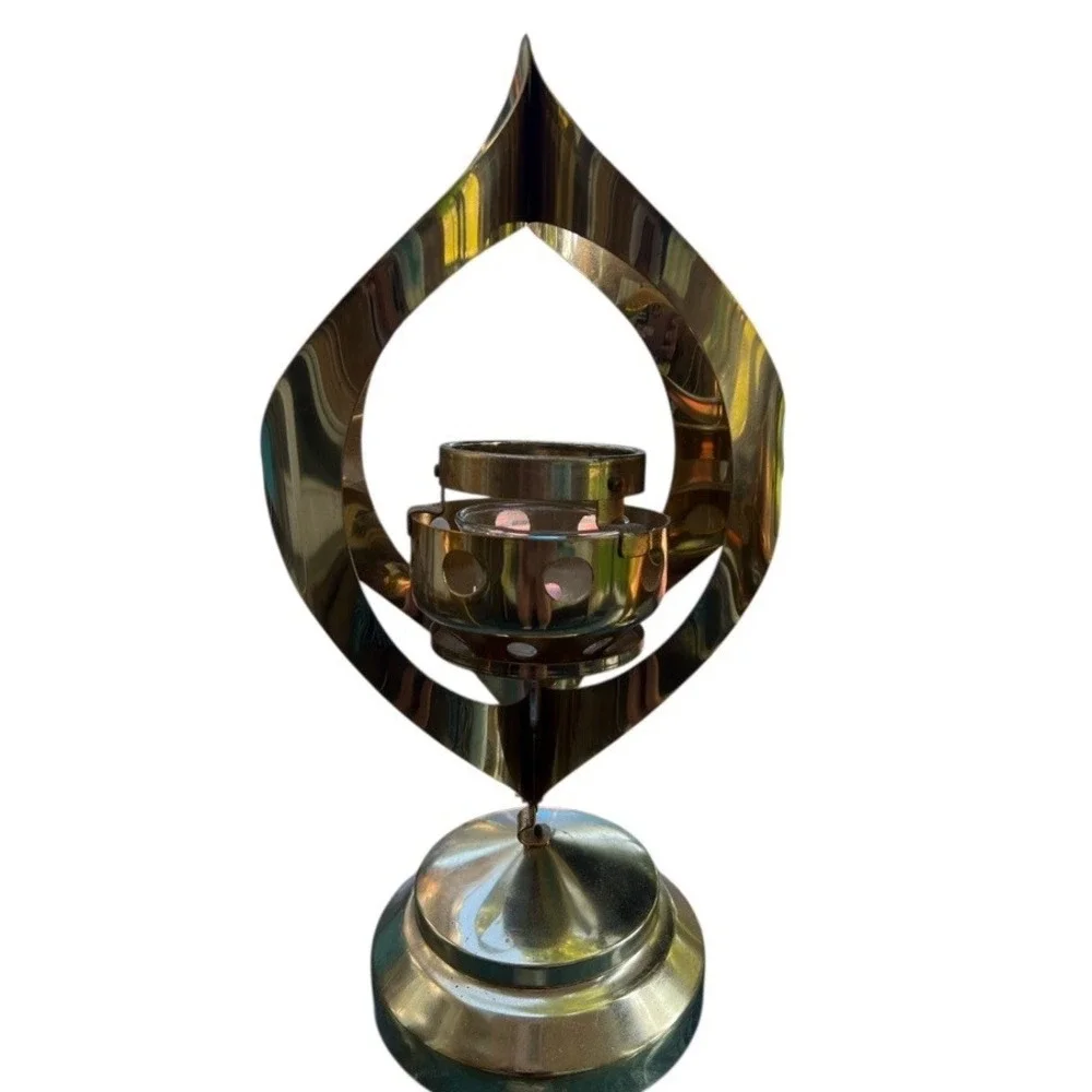 2 Mid Century Modern Candle Holder Gold Metal‎ Sculptural